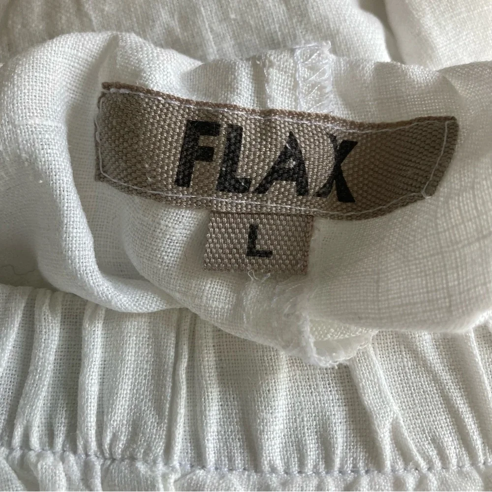 FLAX Relaxed Barrel Leg White Linen Casual Lounge Ankle Pants - Picture 5 of 7